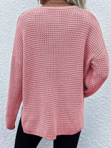 Notched Long Sleeve Sweater.