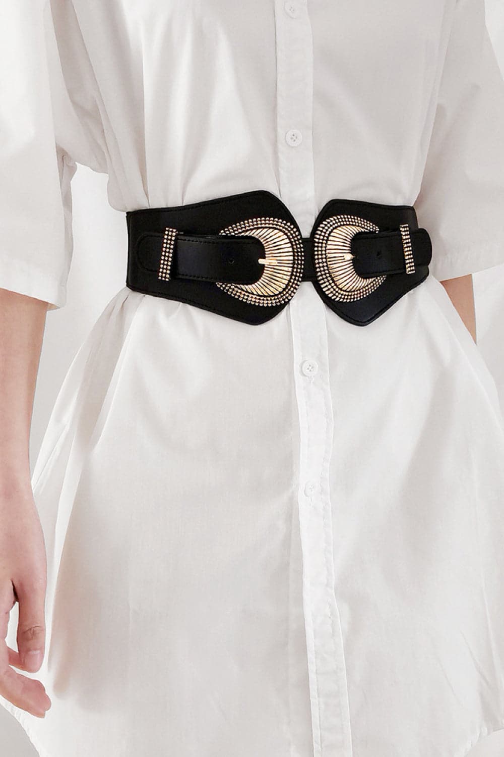 Shell Double Buckle Elastic Wide Belt.