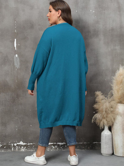 Plus Size Long Sleeve Pocketed Cardigan.