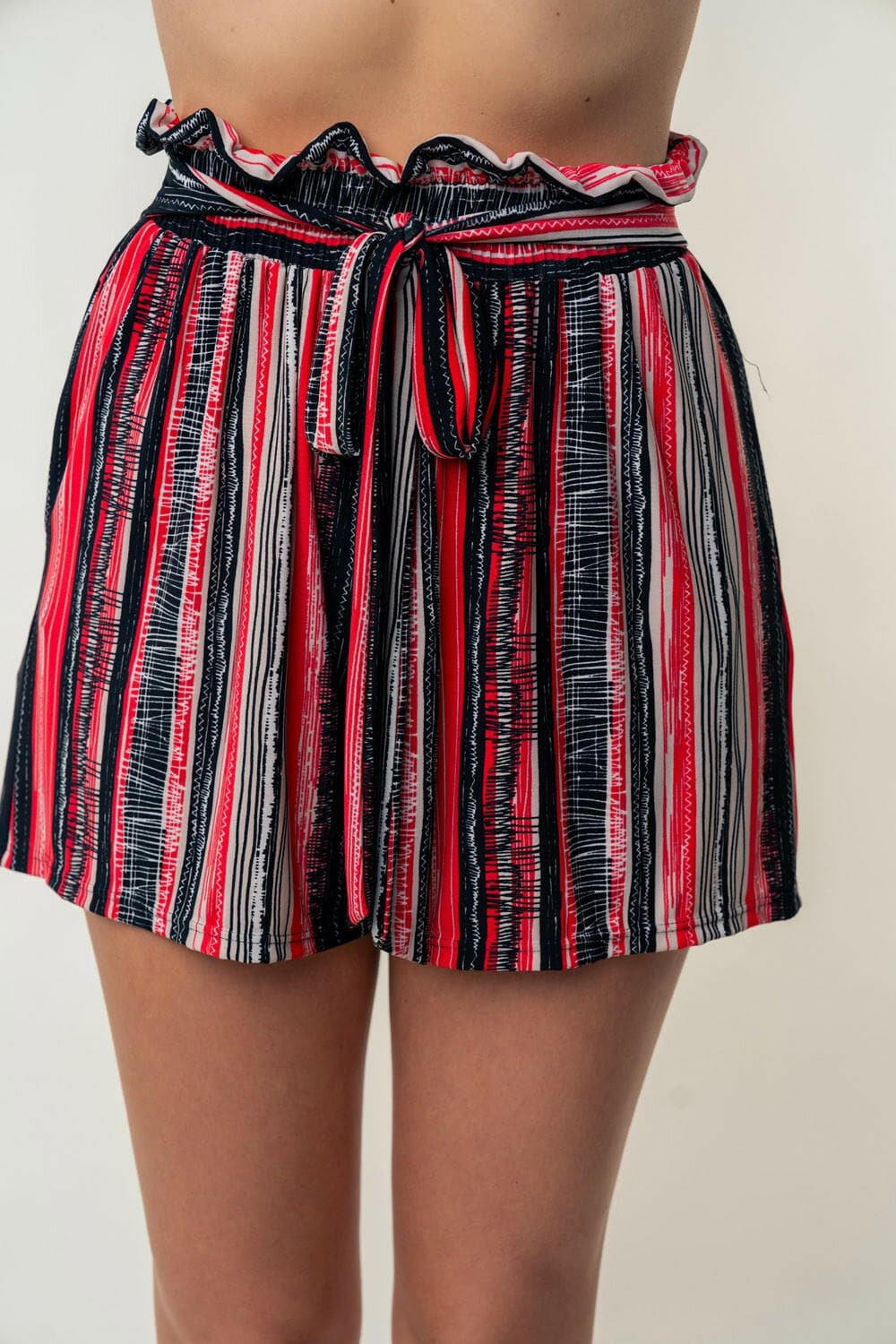 White Birch Full Size High Waisted Striped Shorts.