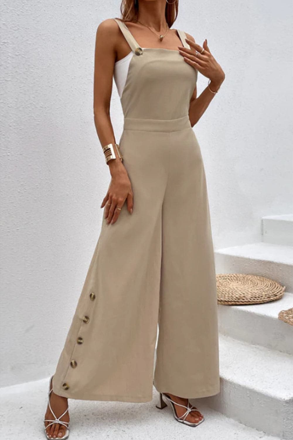 Square Neck Wide Strap Jumpsuit.