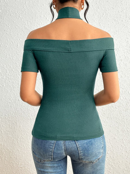 Halter Neck Short Sleeve T-Shirt.