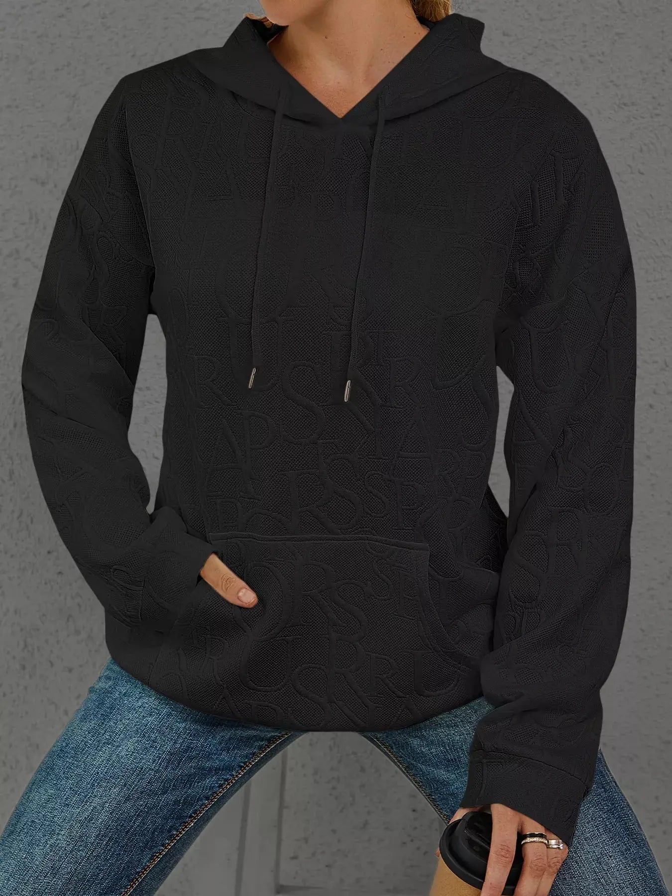 Full Size Embossed Lettering Casual Hoodie Plus Size Simply Love