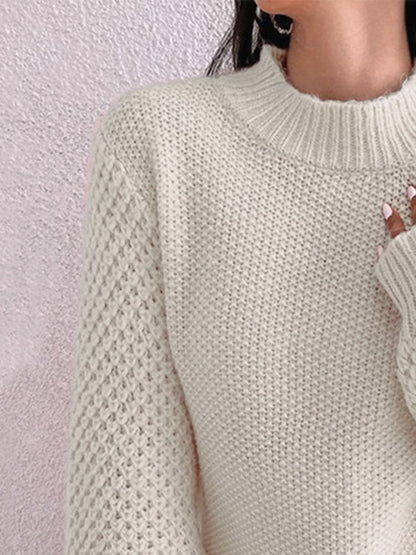 Openwork Mock Neck Long Sleeve Sweater.