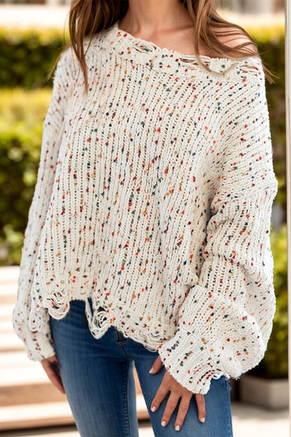 Confetti Round Neck Dropped Shoulder Sweater.