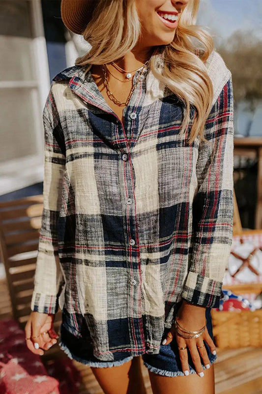 Plaid Button-Down Long Sleeve Shirt Simply Love