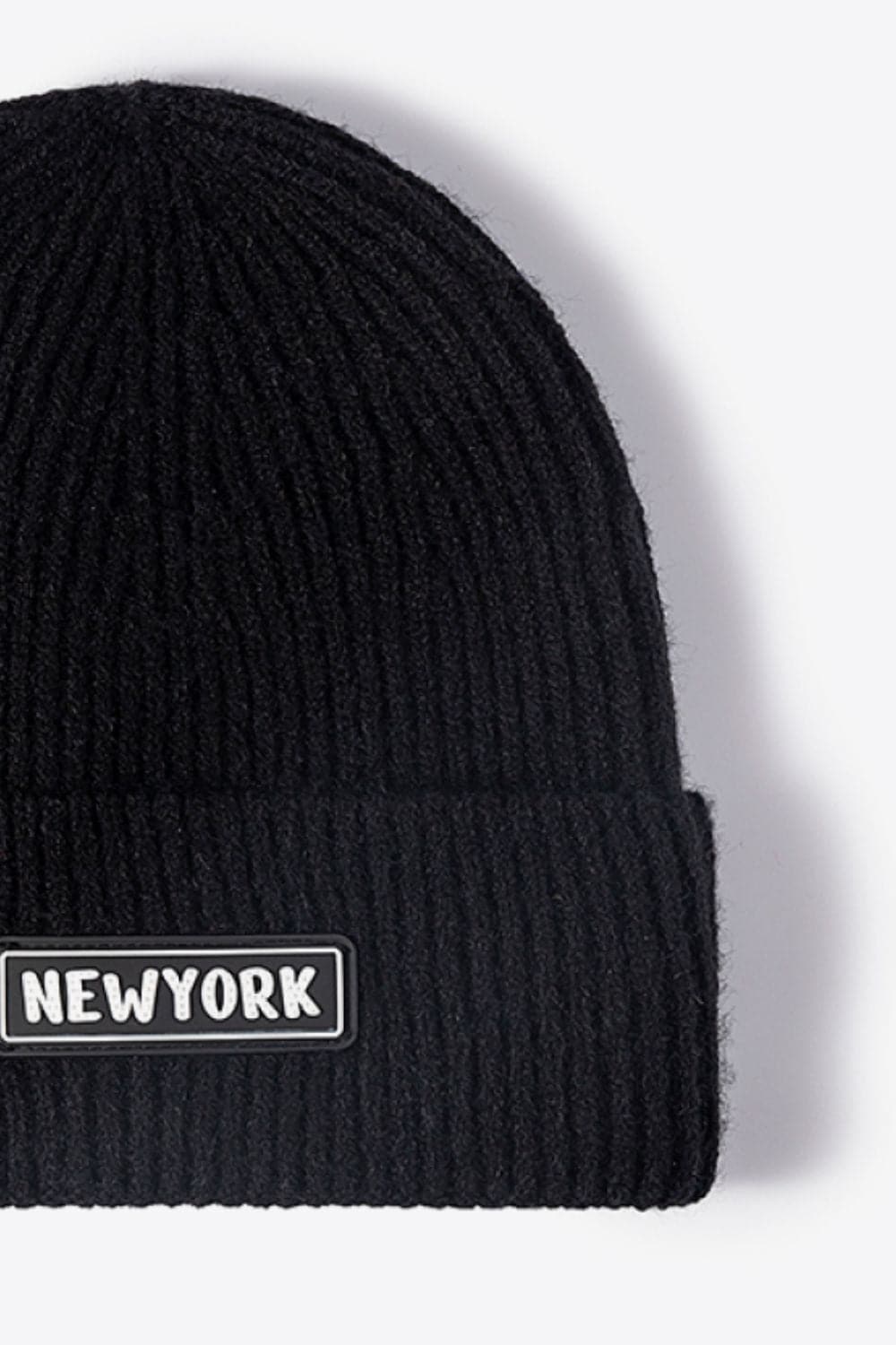 NEWYORK Patch Rib-Knit Cuffed Beanie.