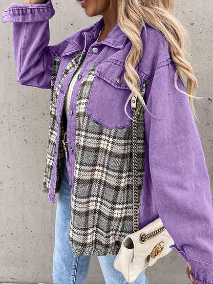 Plaid Button Up Dropped Shoulder Jacket.