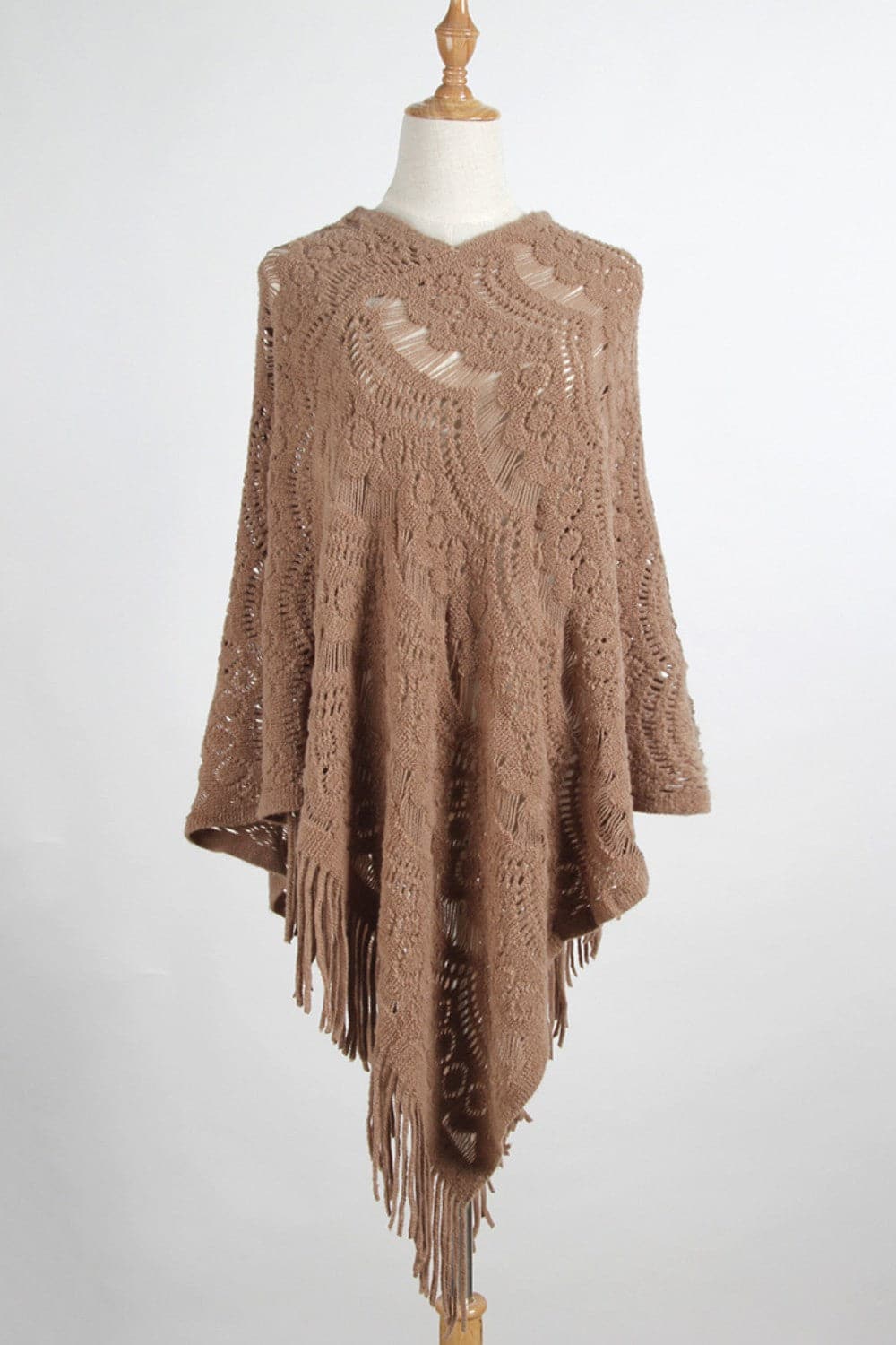 Fringe Openwork Surplice Cape Sleeve Poncho.