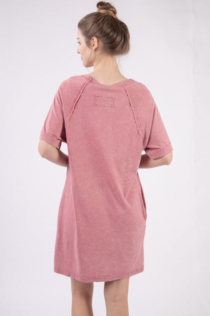 VERY J Washed Round Neck Mini Tee Dress.