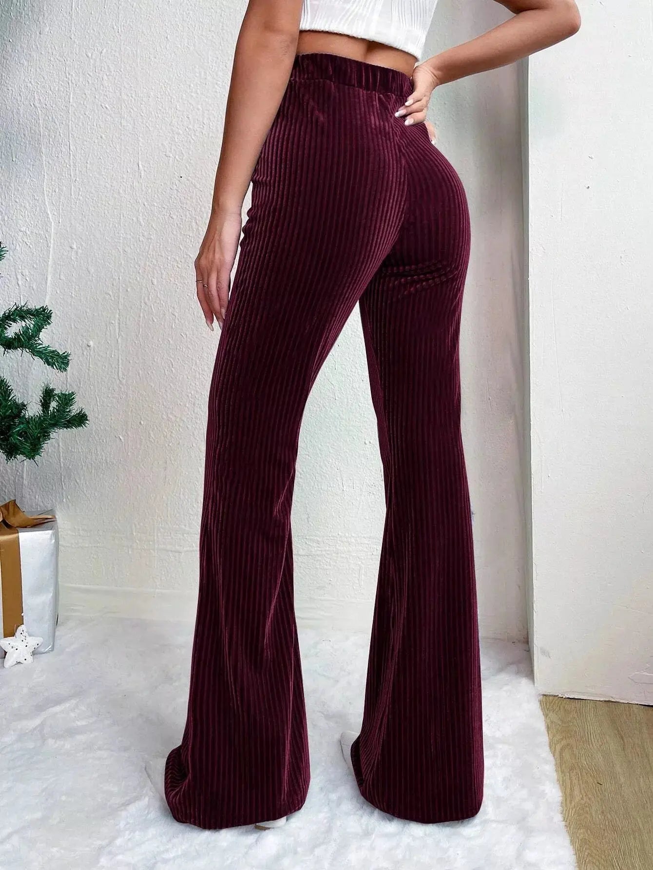 Womens Stretch Corduroy High Waist Wide Leg Flare Pants Simply Love