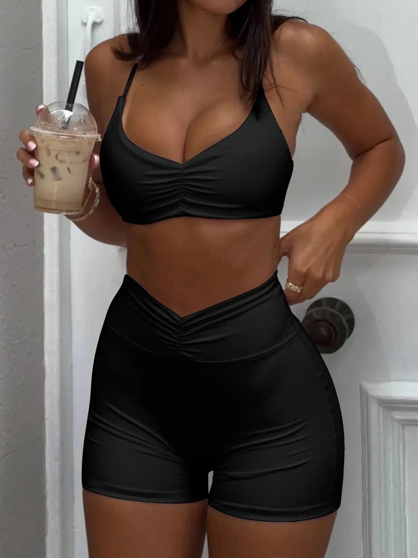 Ruched Sports Bra and High-Waisted Shorts Active Set Coco’s Tee Boutique