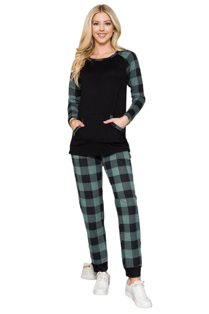 Casual charm: Celeste plaid long sleeve tee with pockets