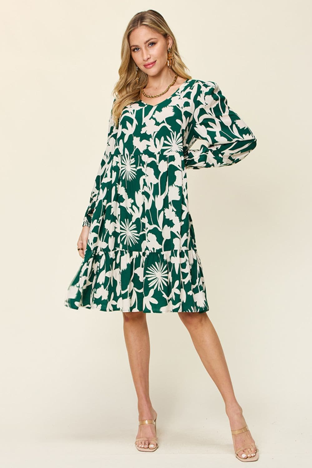 Chic printed ruffle hem dress with pockets for every body type