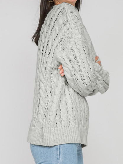 Openwork Round Sleeve Cable-Knit Sweater.