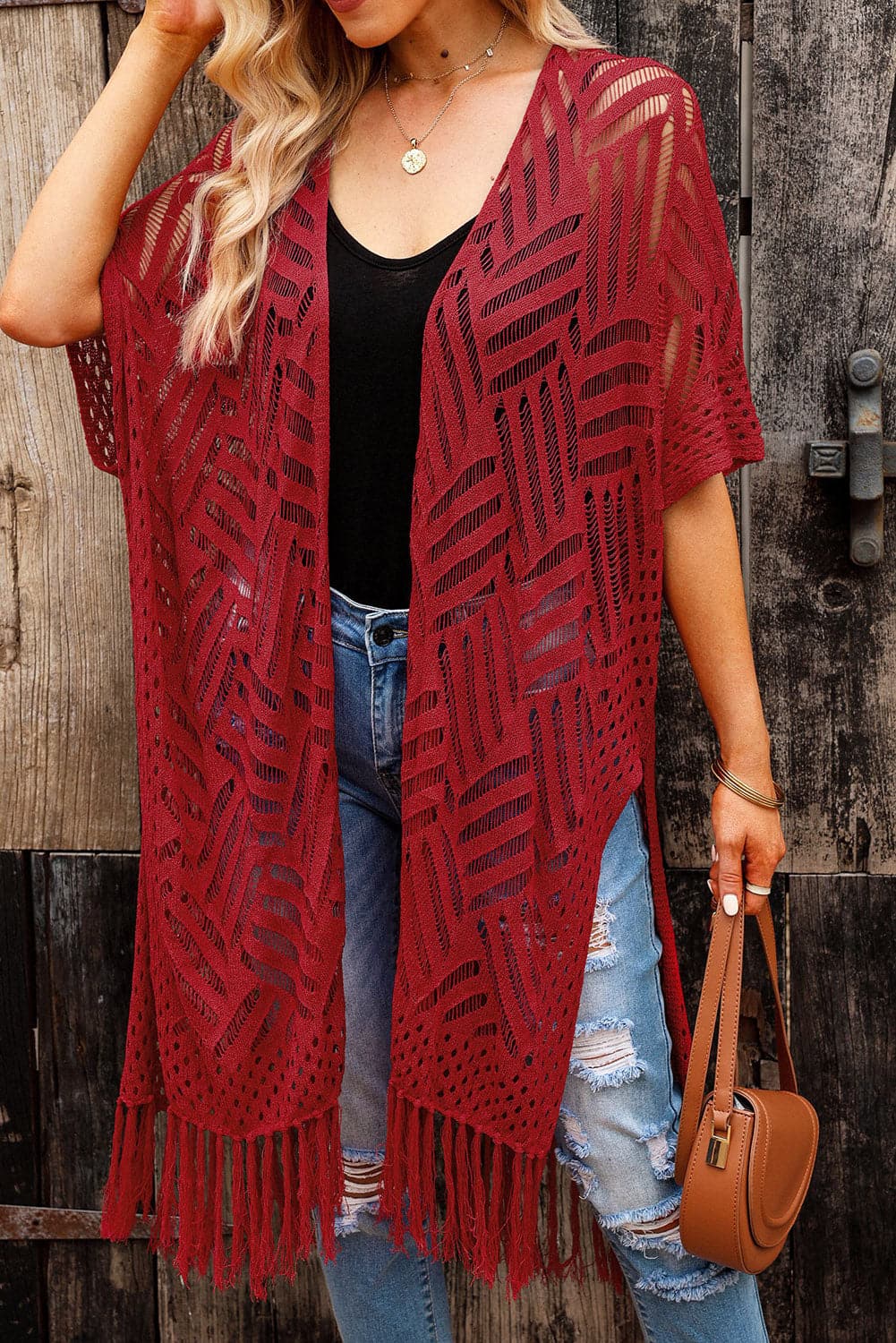 Fringe open front cardigan