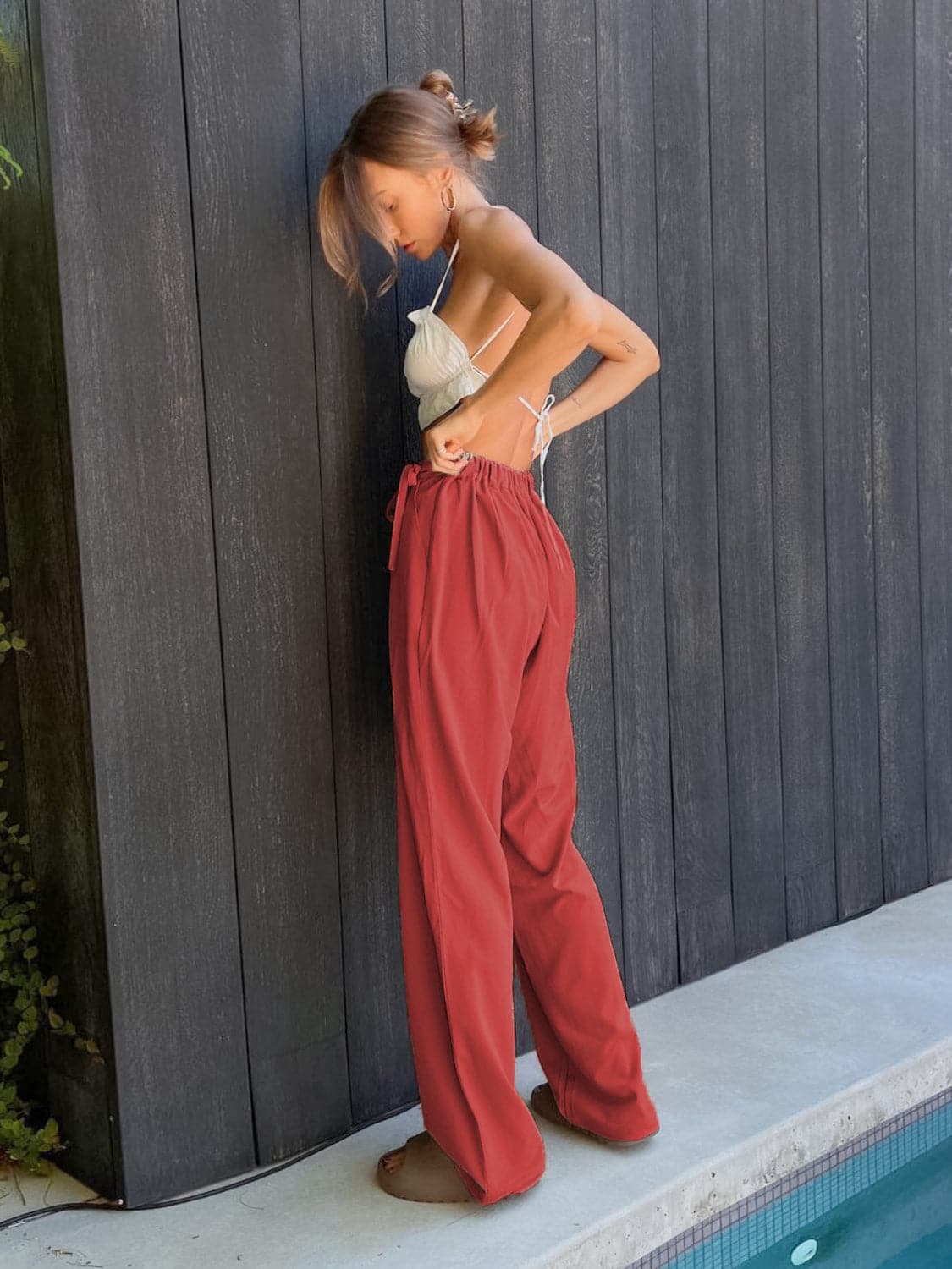 Tied High Waist Wide Leg Pants.