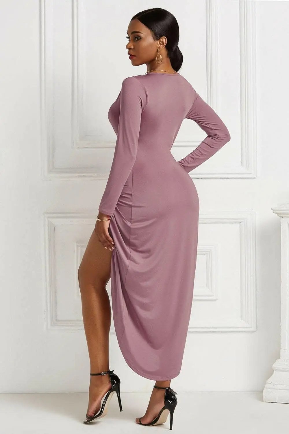 Elegant ruched surplice dress - Love Salve 