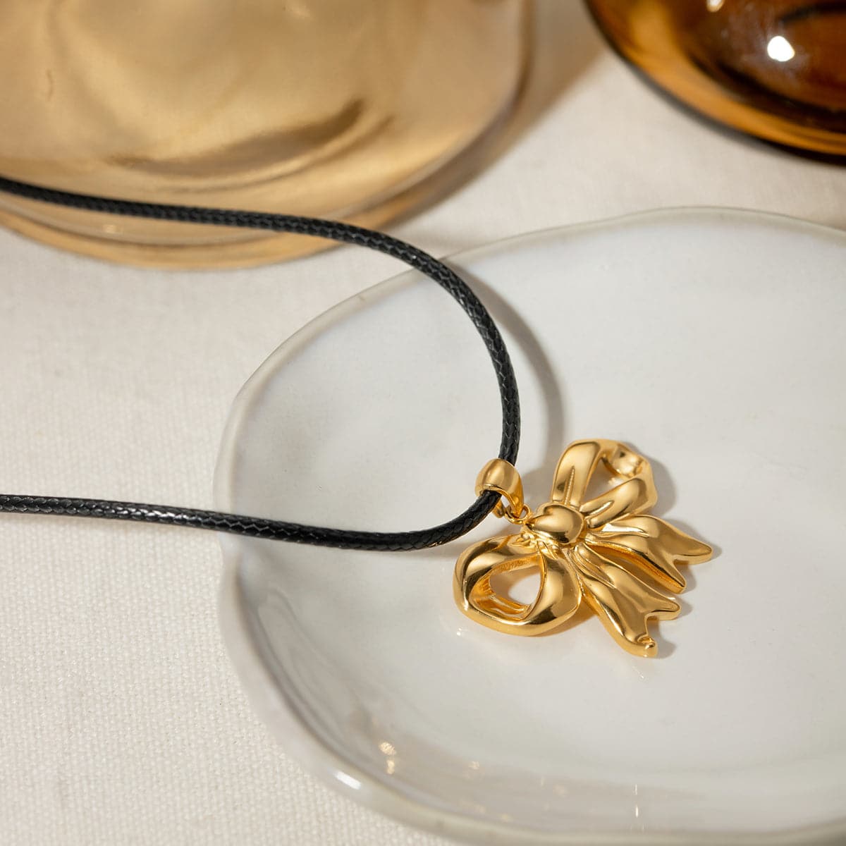 18K Gold-Plated Bow Pendant Necklace.