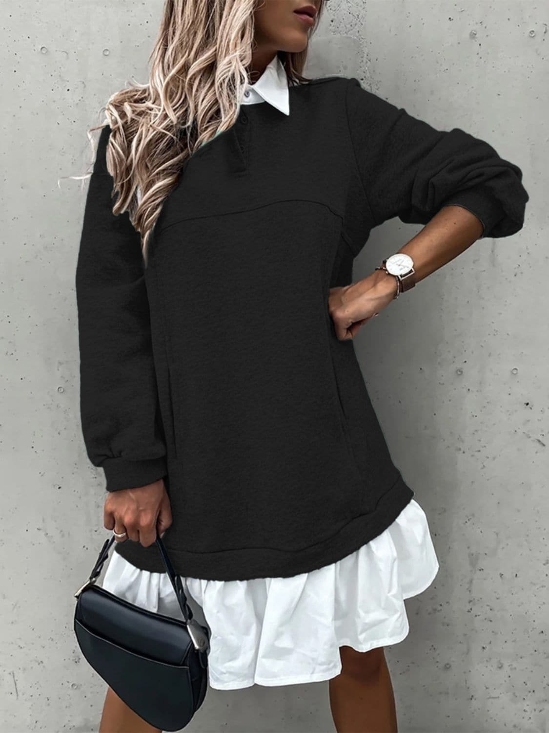 Chic Long Sleeve Ruffled Dress