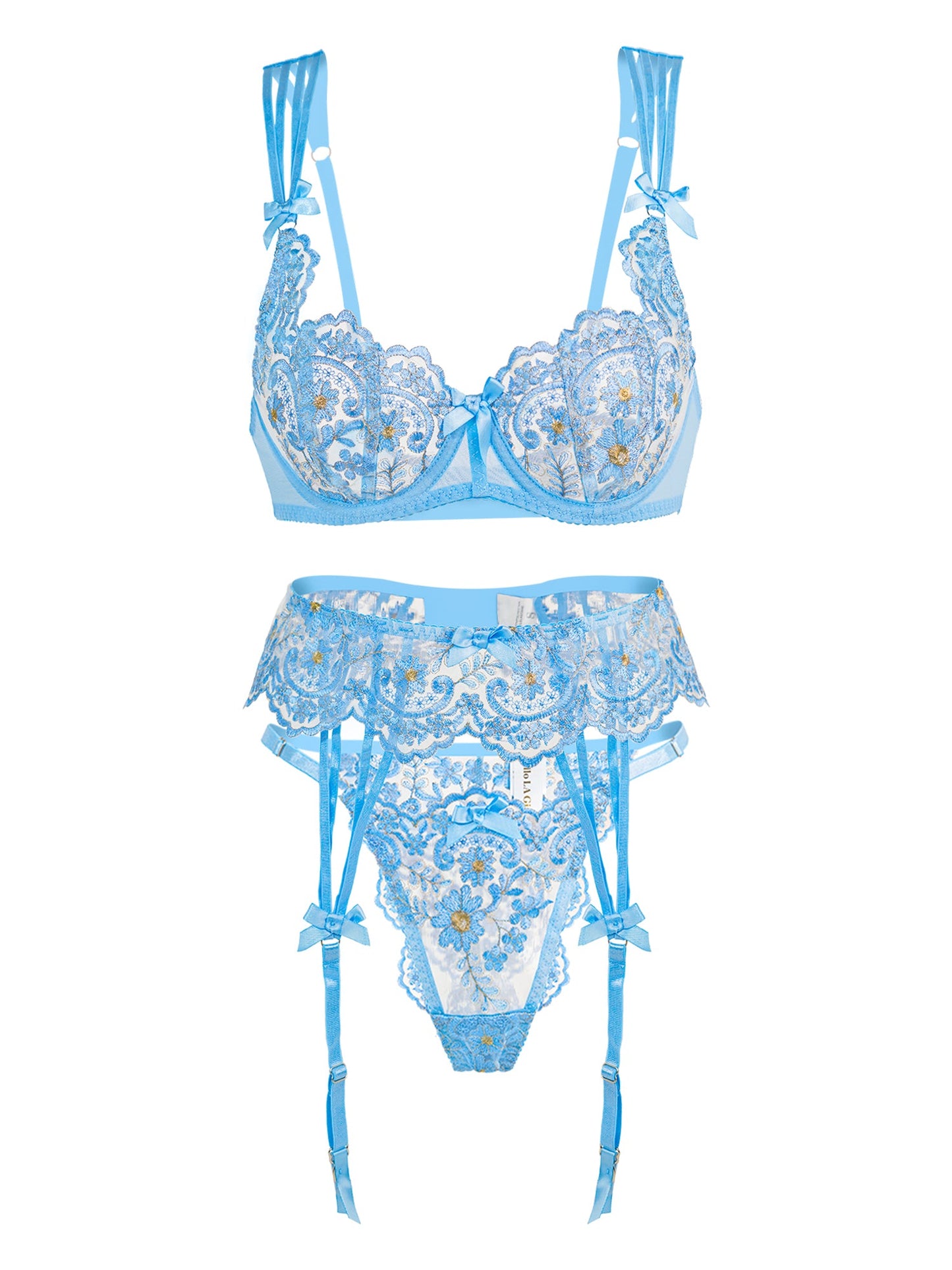 Azure Blossom Embroidery Lingerie Set for Elegant Nights