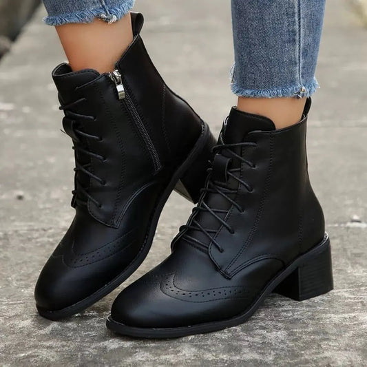 Lace-Up Ankle Boots with Zipper Simply Love