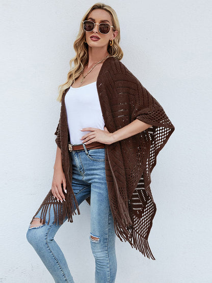 Fringe Hem Open Front Poncho.