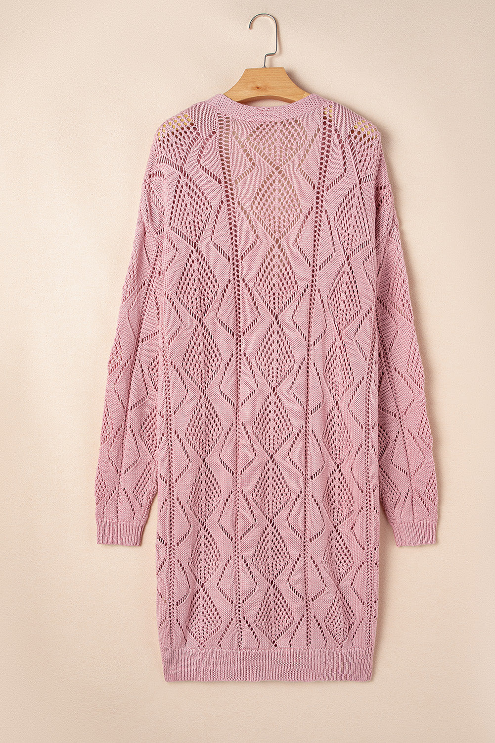 Plus size pink open knit cardigan