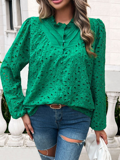 Frill Round Neck Long Sleeve Shirt.