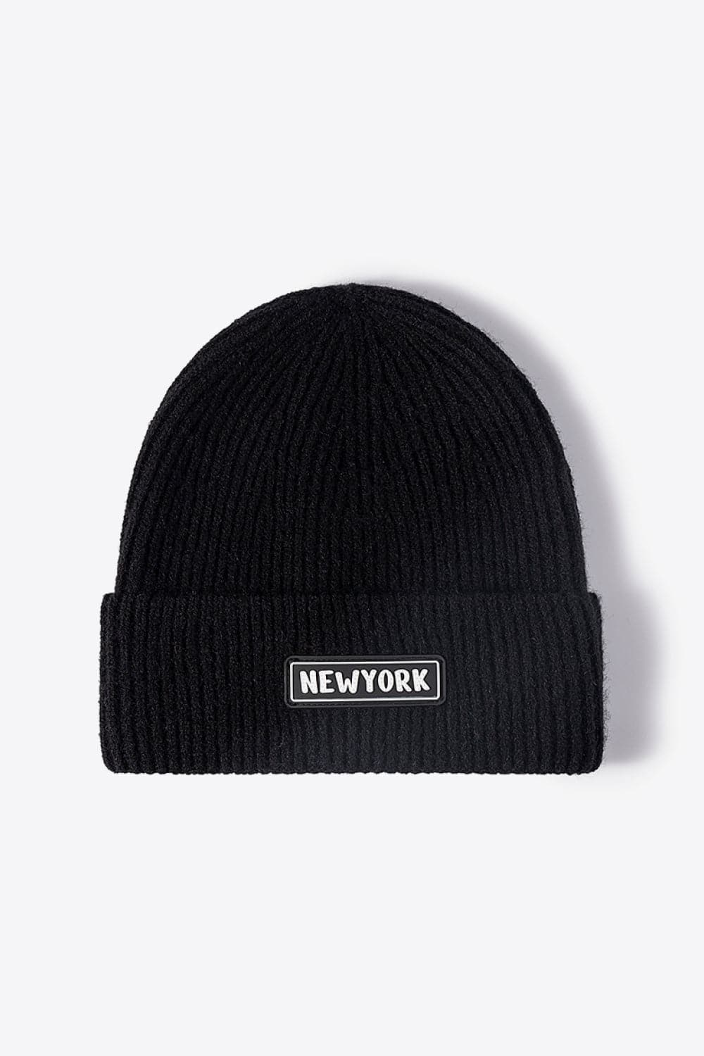 NEWYORK Patch Rib-Knit Cuffed Beanie.