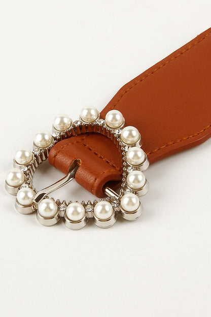 Pearl Heart Buckle Elastic Belt.