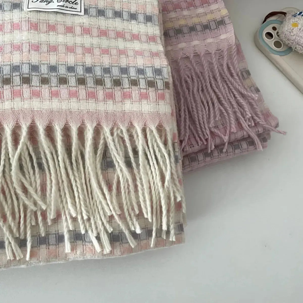 Plaid Fringe Warm Scarf Simply Love