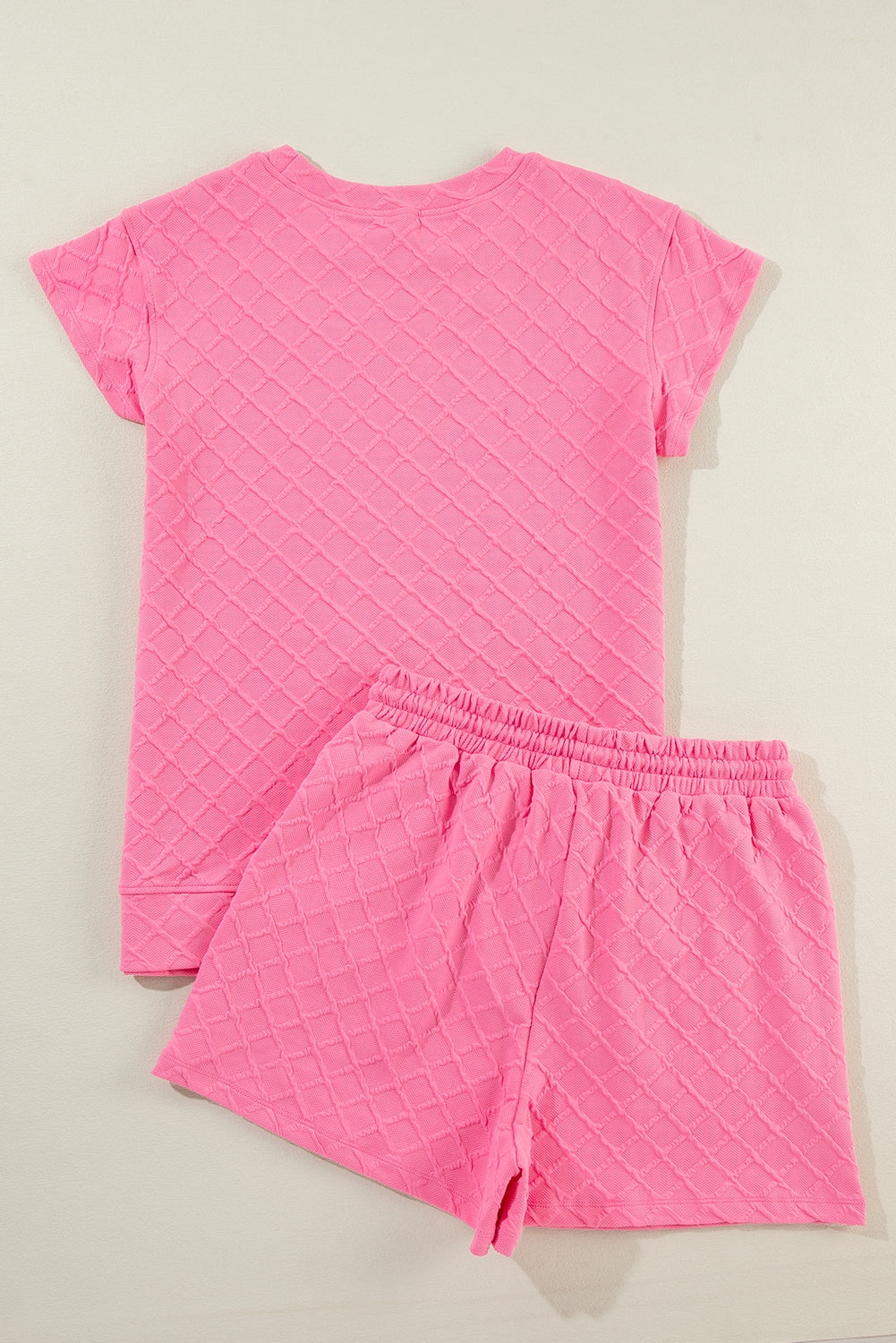 Sachet pink checkered lounge set with drawstring shorts