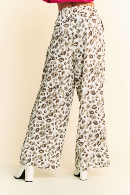 Leopard Print Wide Leg Drawstring Pants by Davi & Dani