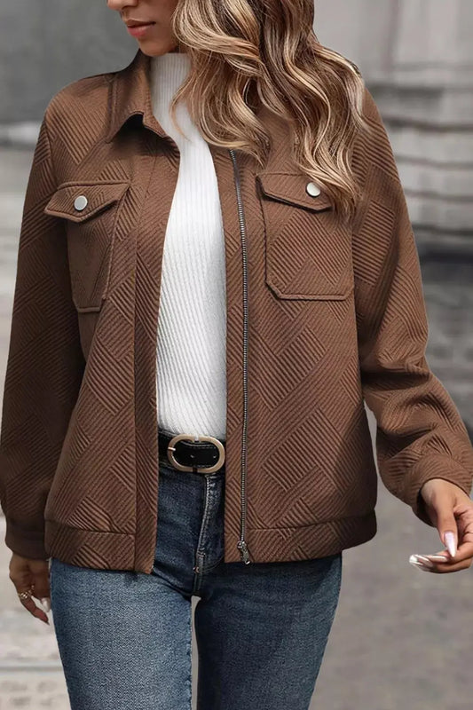 Solid Color Zip Up Button Flap Pocket Jackets Simply Love