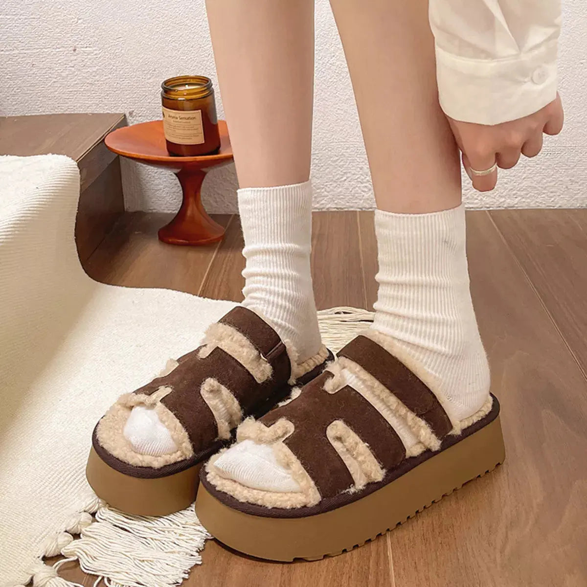 Fluffy Platform Velcro Slippers Simply Love