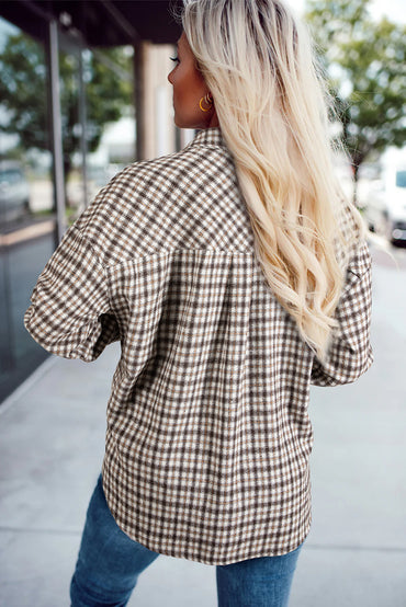 Casual Corduroy Shacket Patchwork Plaid With Flap Pockets