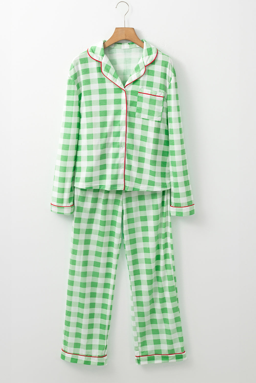 Light green plaid Christmas pajama set for cozy holiday nights