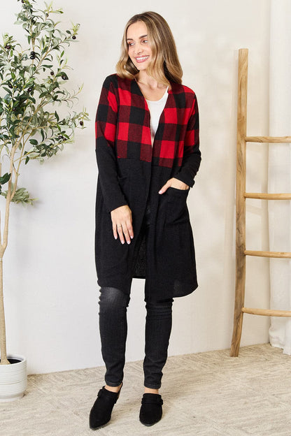 Heimish Full Size Plaid Open Front Cardigan.