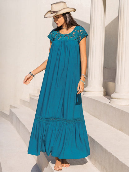 Round Neck Short Sleeve Maxi Dress.