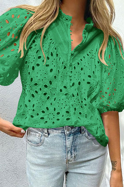 Charming green puff sleeve blouse