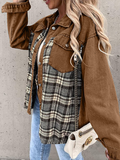 Plaid Button Up Dropped Shoulder Jacket.