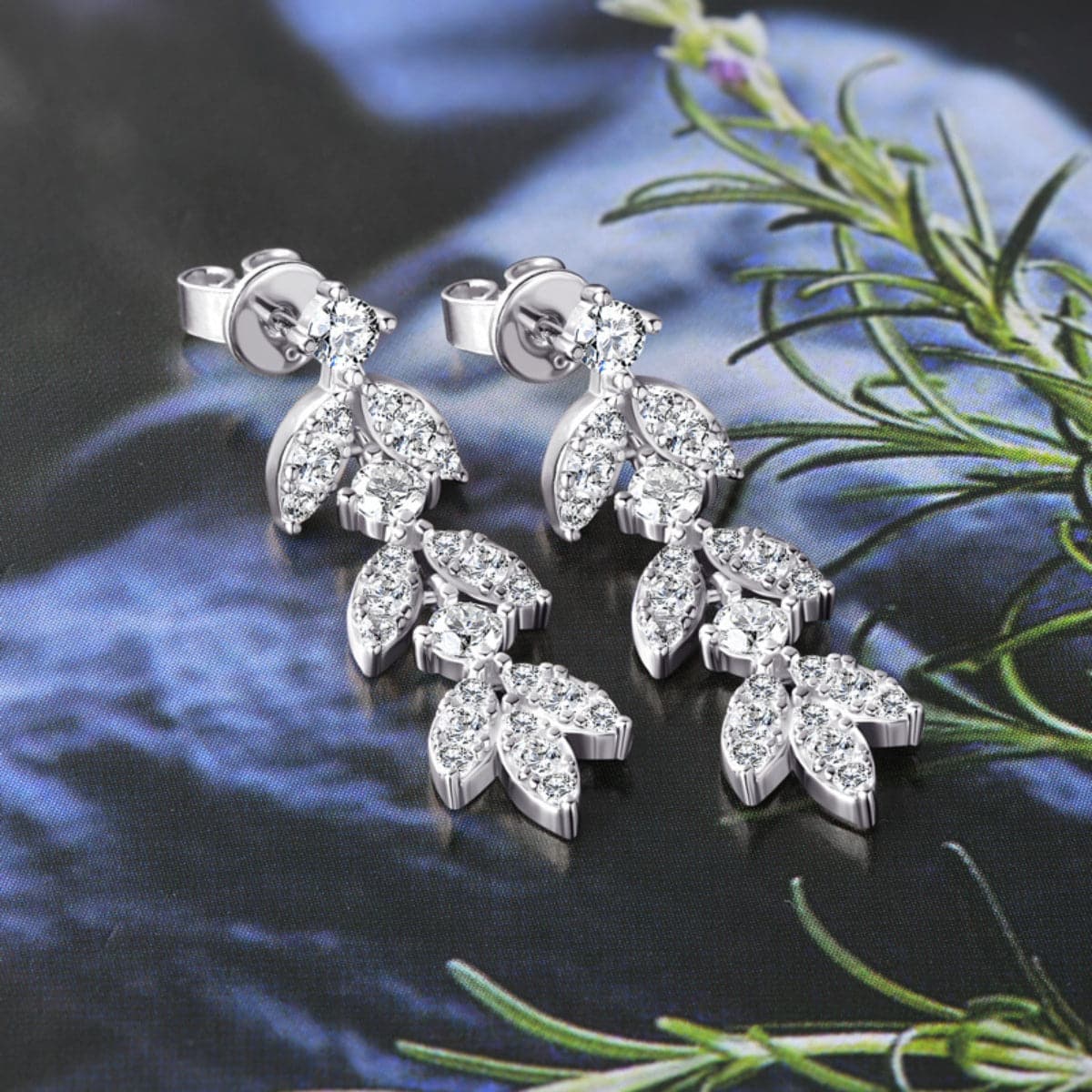 925 Sterling Silver Moissanite Leaf Earrings.