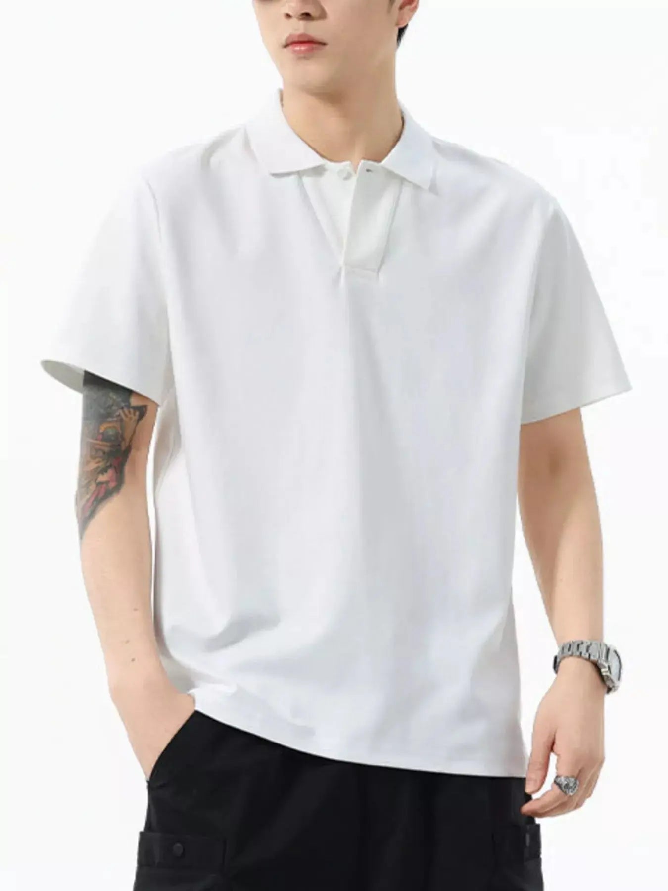 Men's Full Size Solid Color Casual Polo Shirt Plus Size Simply Love