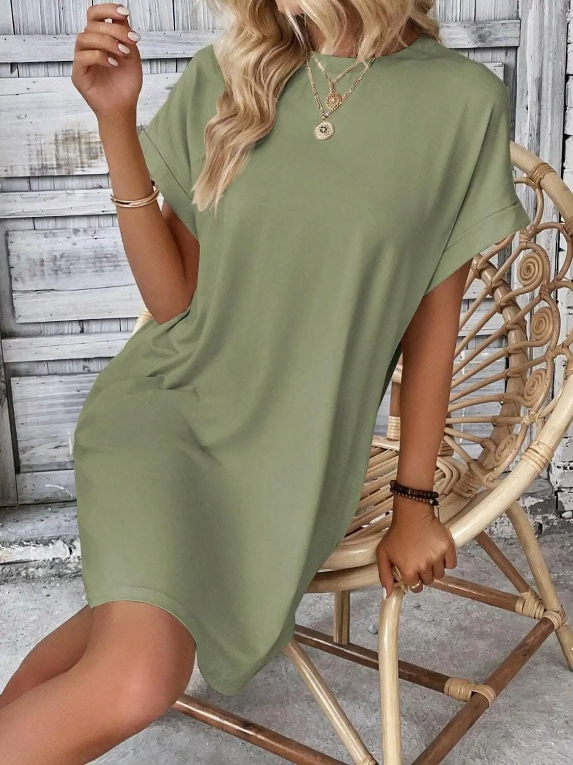 Chic round neck mini dress - Love Salve 