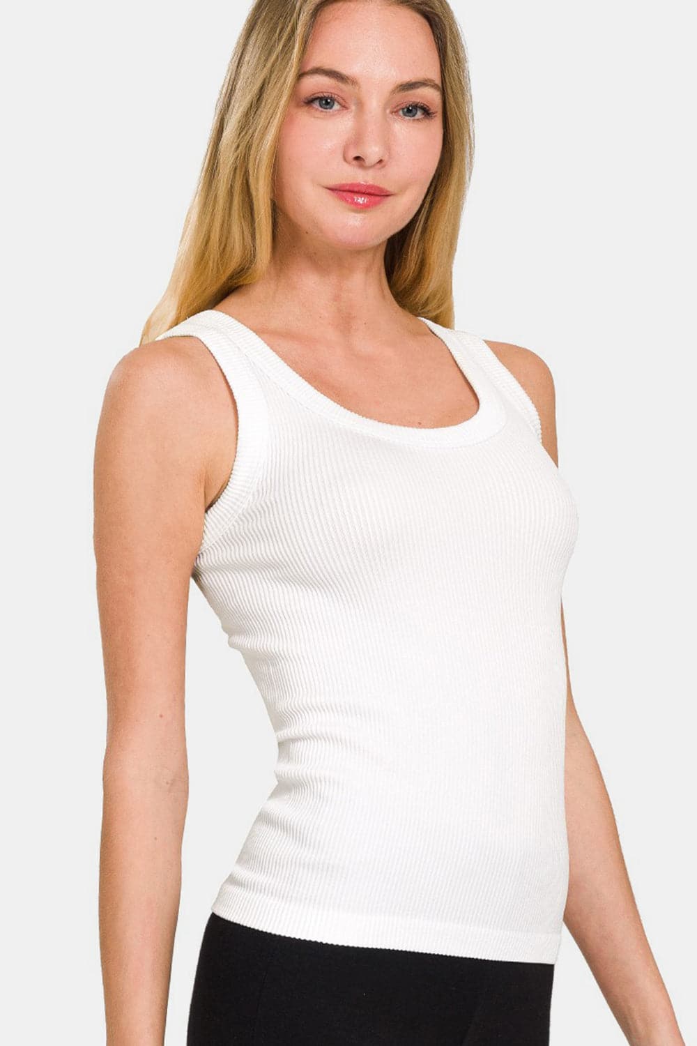 Zenana 2 Way Neckline Washed Ribbed Tank.