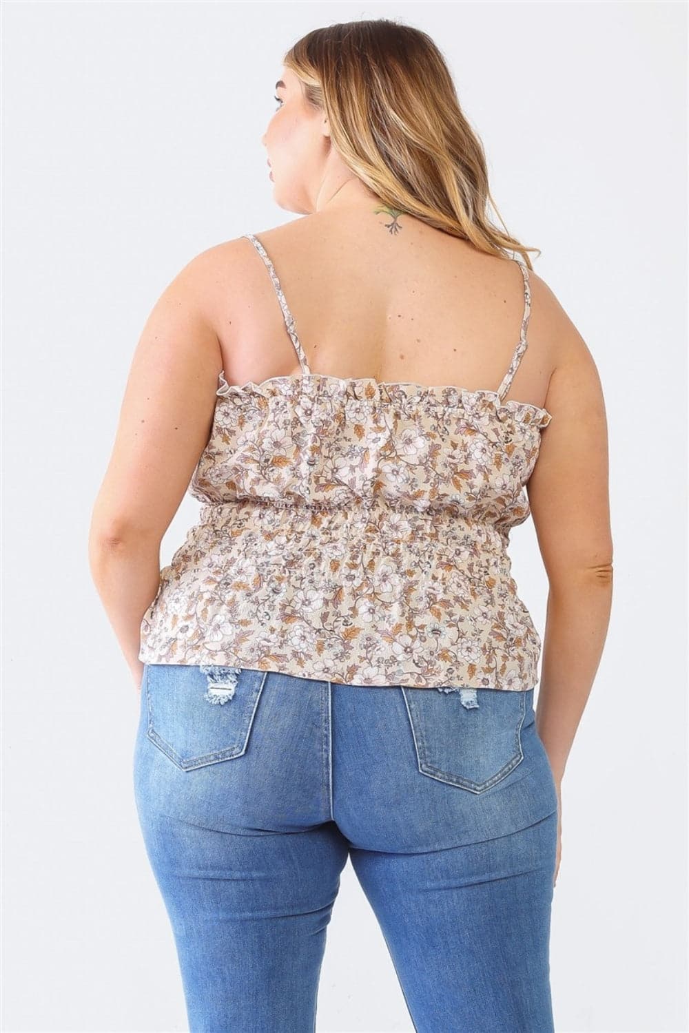 Zenobia Plus Size Frill Floral Square Neck Cami.