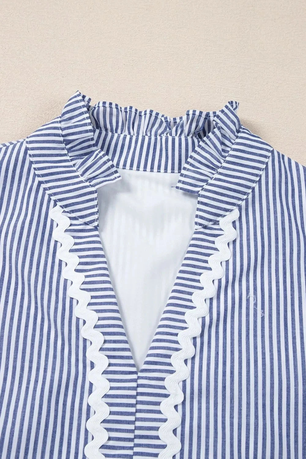 Stripe Sleeveless Notched Ric Rac Mini Dress Simply Love