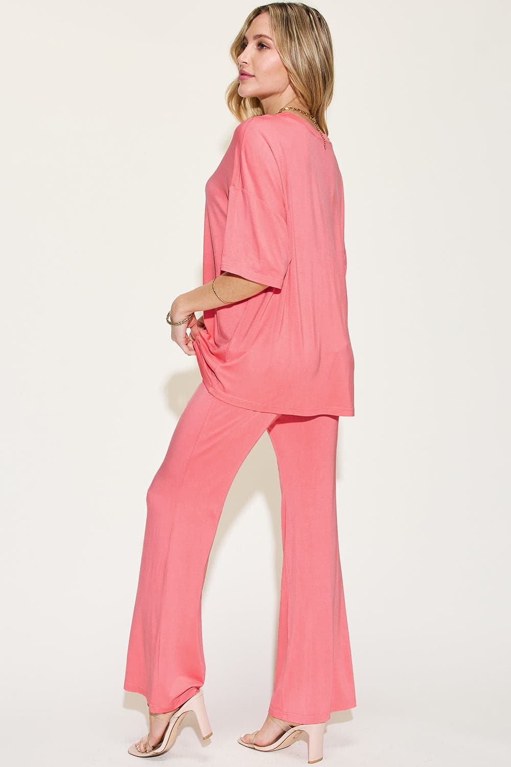 Bamboo bliss: Relaxed drop shoulder tee and flare pants set