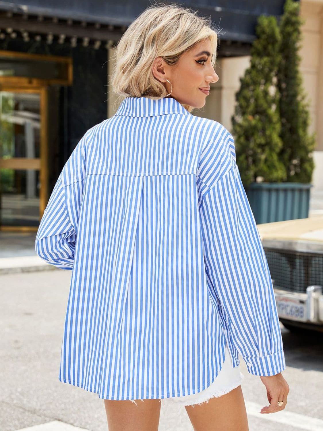 Striped Button Up Long Sleeve Shirt.